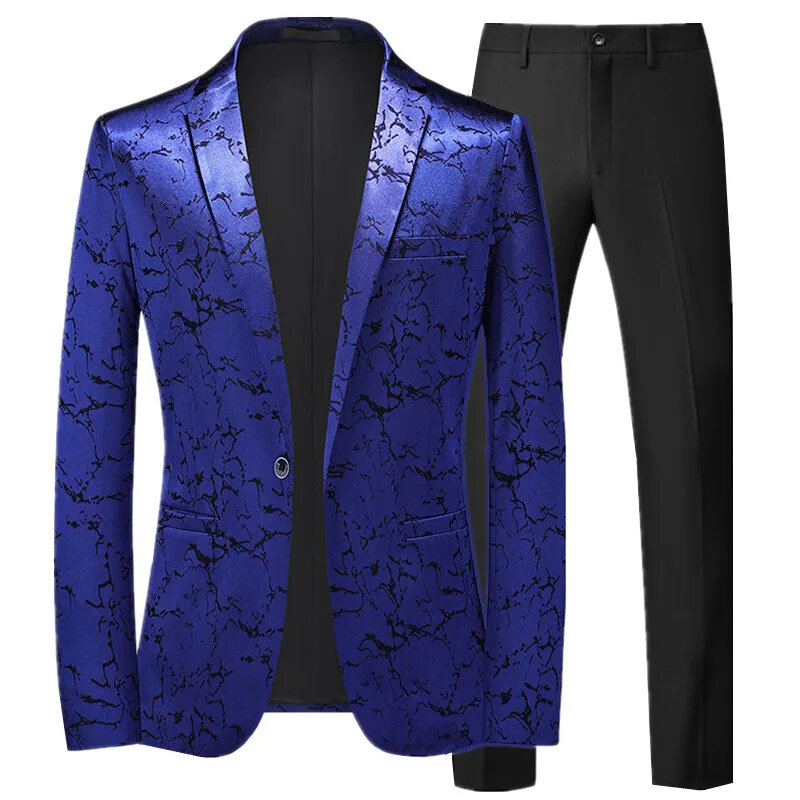LE69Jacquard Suit Classic Black / White / Blue Business Wedding Banquet Party Dress Men Blazers and Pants