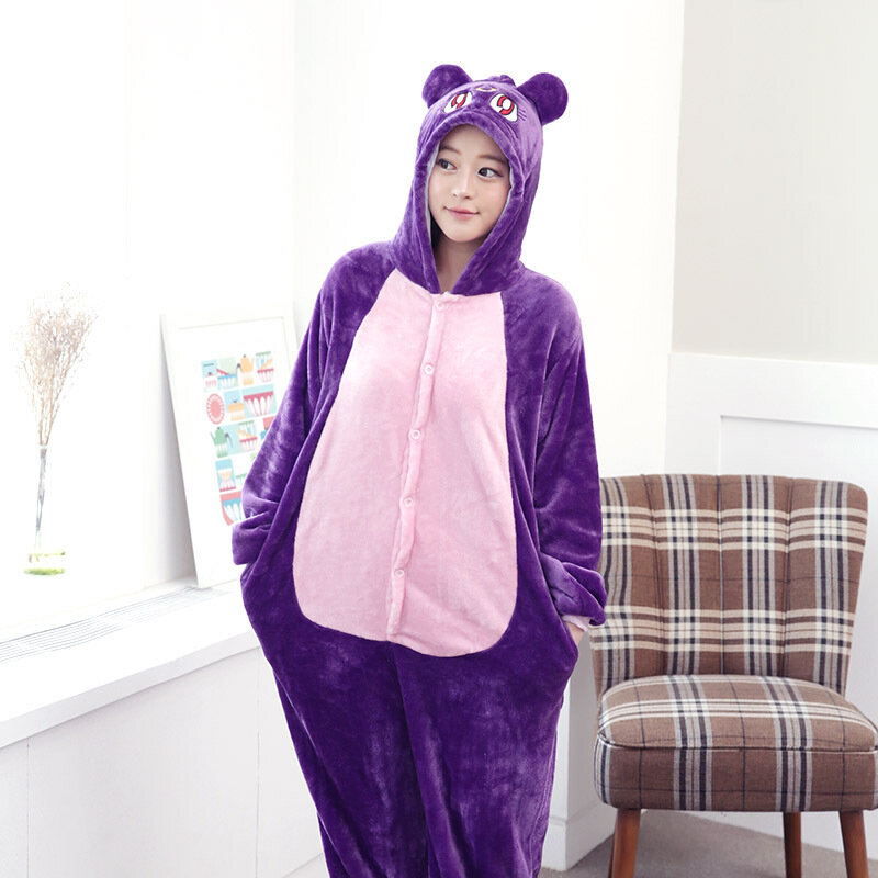 Пижама в виде фиолетового кота, ночная рубашка, одежда для сна, костюмы для косплея на Хэллоуин, нижнее белье, Комбинезоны для взрослых, Милая Ночная рубашка в виде животных, боди, кигуруми