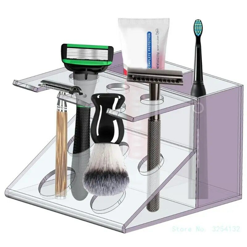 Soporte acrílico para brochas de afeitar, organizador de cosméticos, caja de almacenamiento de maquillaje, suministros de baño, fácil de usar