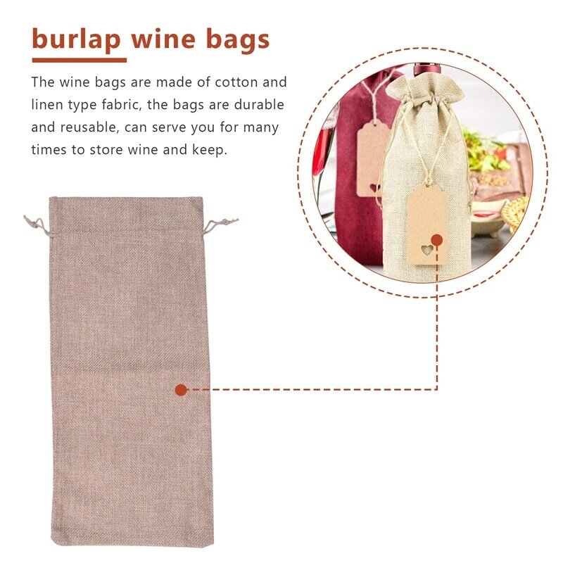 12 buah tas anggur goni tas botol anggur rami dengan tali dapat digunakan kembali tas hadiah anggur dengan tag untuk pesta rasa buta Birt