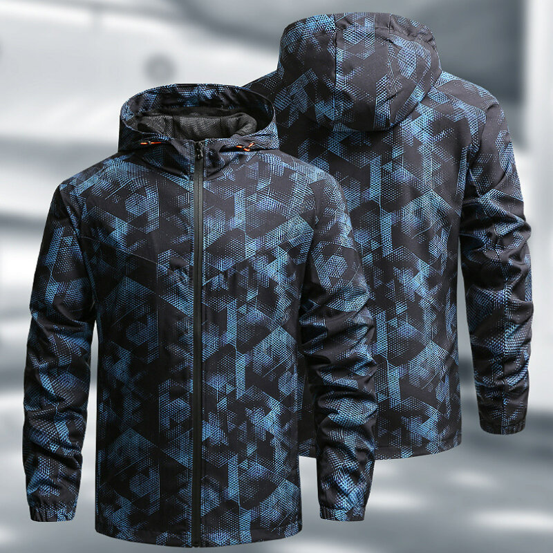 2024 autumn men's windbreaker fashion casual thin camouflage sports jacket outdoor hiking camping hooded coat brand clothing