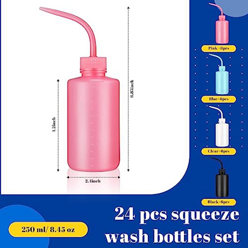 24 Pcs 250 Ml/ 8.5 Oz Lab Wash Bottle Colorful Plastic Safety Water Squirt Bottle