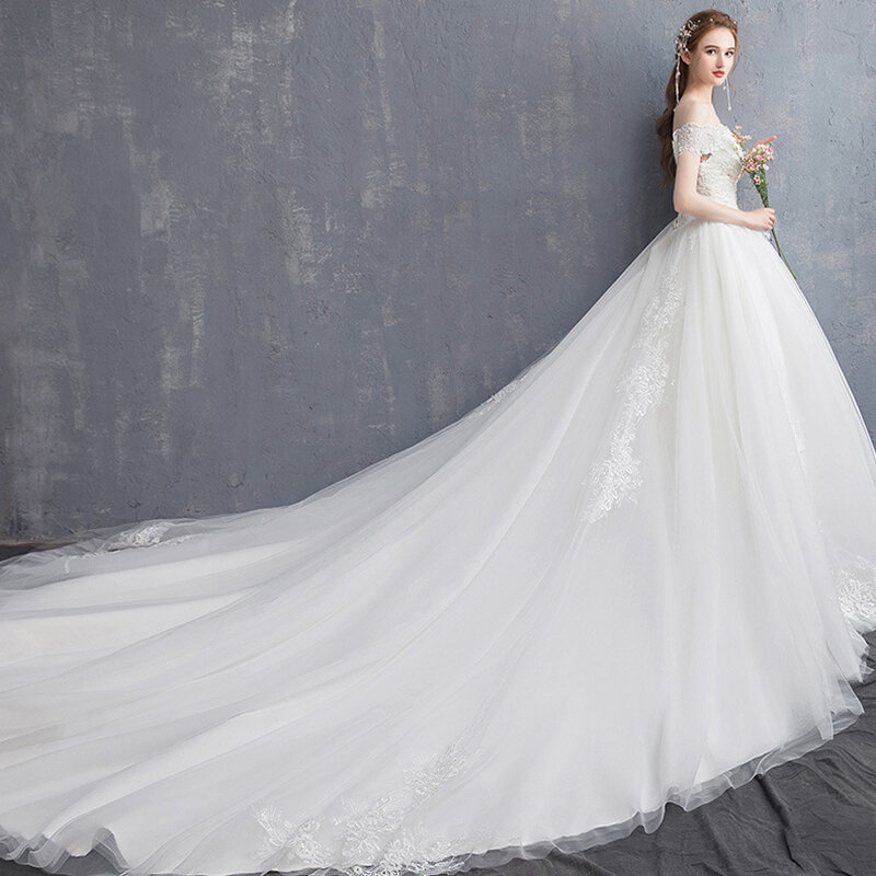 2024 Robe Ehe eine Linie Tank Hochzeits kleid Boot Hals Spitze Blumen appliziert Brautkleid Brautkleid Vestidos de Noiva elegant
