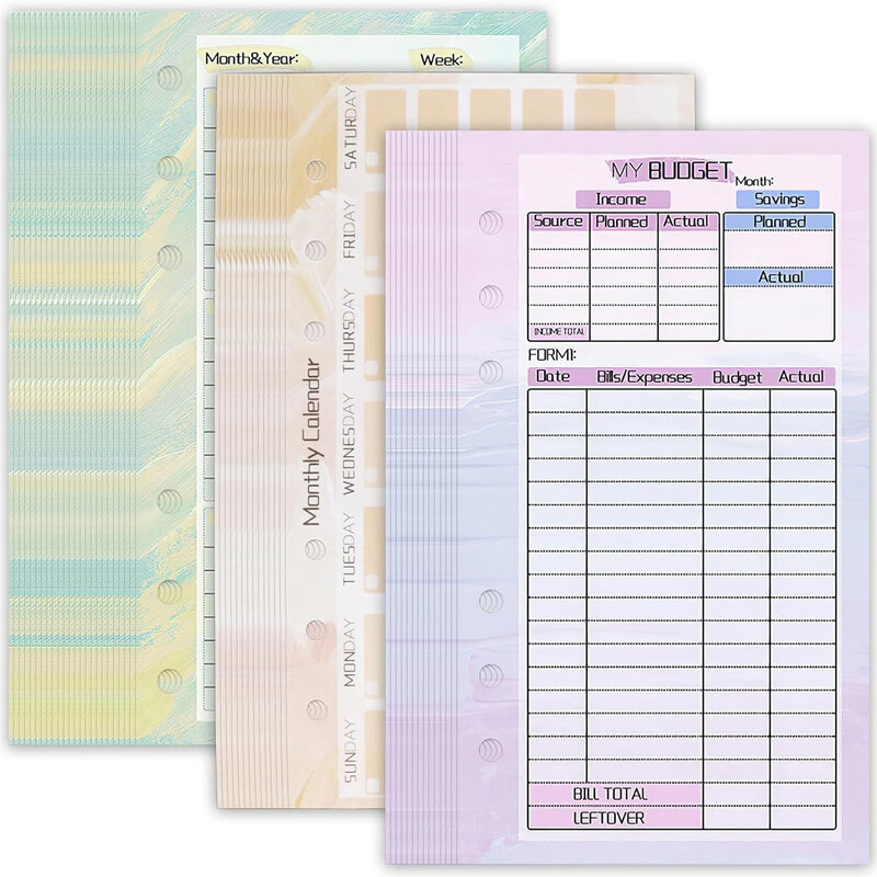 A6 Budget Binder Cover, Money Envelopes Organizador para Carteira, 6 Buracos Binder Planner Inserções, Semanal e Mensal