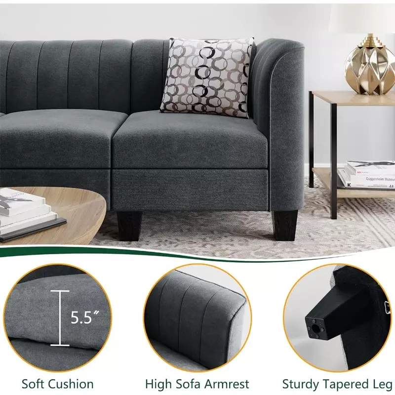 Divano componibile convertibile divano a 3 posti divano a forma di L con bracciolo alto divano piccolo in tessuto di lino divani a due posti di metà secolo