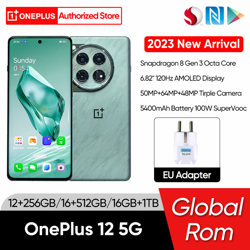 2023 New Original OnePlus 12 Global Rom Snapdragon 8 Gen 3 6.82 Inch AMOLED Display Screen 50MP 5400mAh Battery 100W SuperVooc