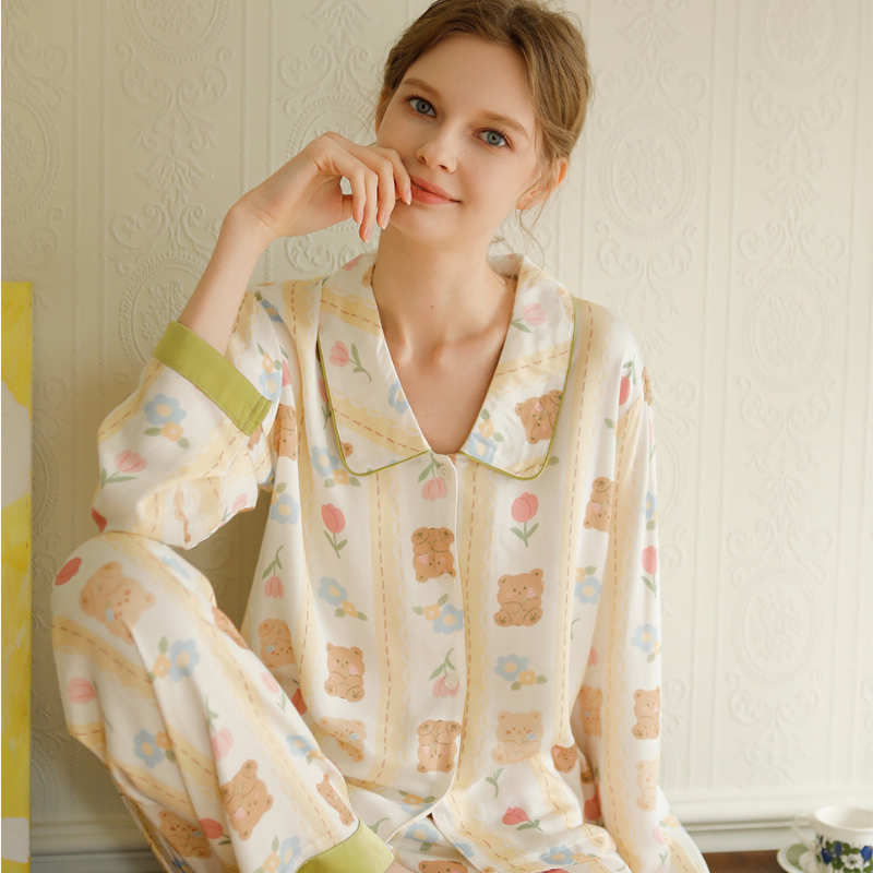 2023 pijamas de cetim feminino macio e confortável casa roupas manga longa terno viscose pijamas sexy mujer loungewear 2 peça conjuntos