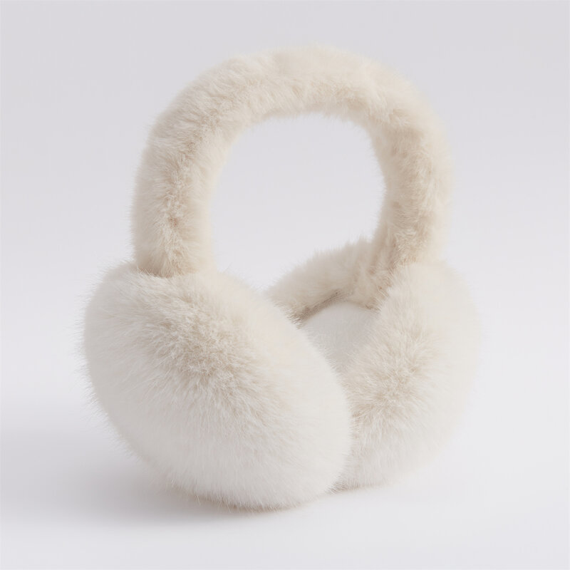 Anjj-orejeras peludas de alta gama, accesorios populares de invierno, piel de conejo sintética, color Beige, 2024