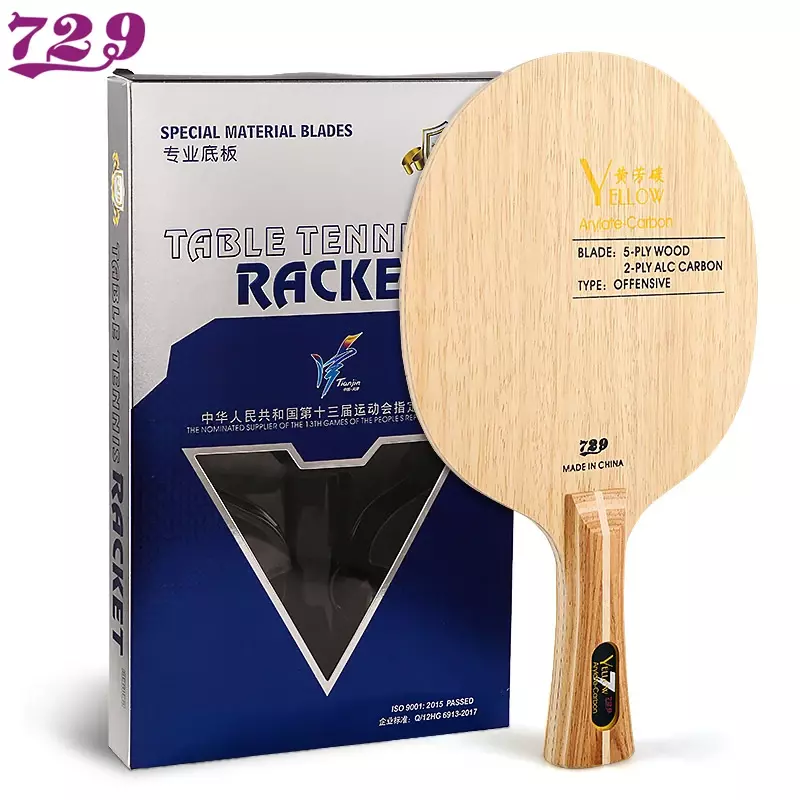 Hoja de tenis de mesa ALC amarilla Original 729, 5 madera 2 Arylate carbono profesional, hoja de Ping Pong azul ALC ofensivo