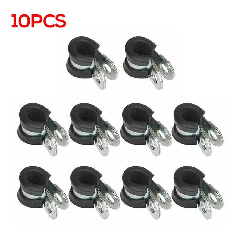 10Pcs 8mm Rubber Lined Metal P Clip Camper Hydraulic Brake Gas Line Pipe Fixing Metal And Rubber Car Accessories