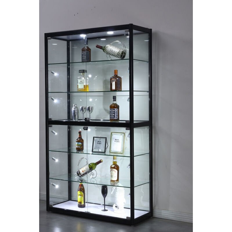 Custom Hot Selling Fabriek Leverancier Afsluitbare Aluminium Frame Collectibles Wijn Show Gehard Glas Vitrinekast Met Led