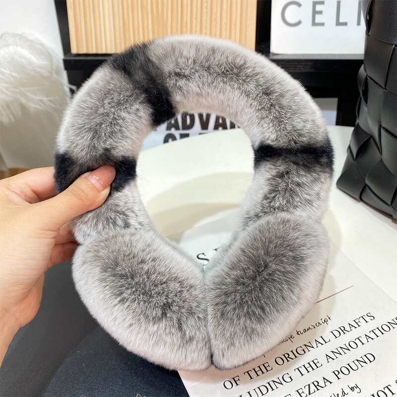 Ear Muffs For Women Winter EarWarmers Soft Warm Cable Furry Real Rex Rabbit Ear Covers For Cold Weather