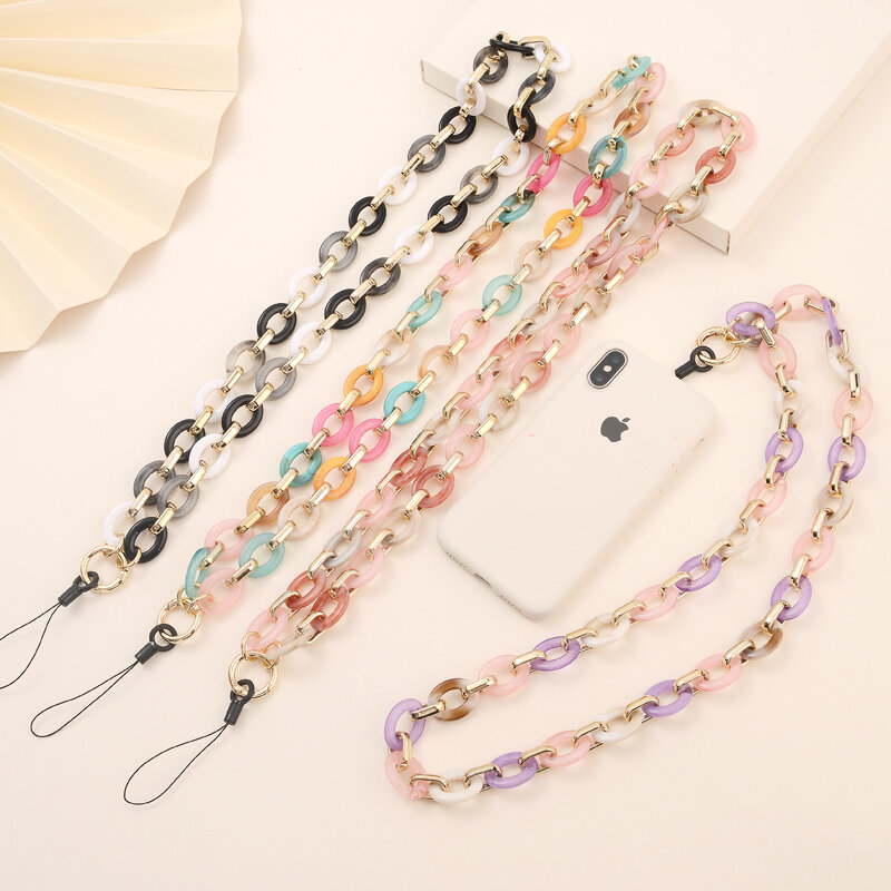 Moda colorido anti-lost acrílico cordão de cinta de celular para as mulheres meninas longa seção de cadeia do telefone móvel cabo pendurado jóias