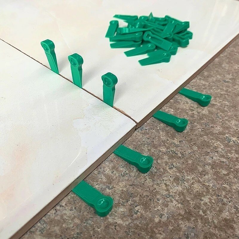 100 buah pembuat jarak ubin plastik dapat digunakan kembali klip pemosisian dinding lantai ubin alat level dinding penyesuaian ubin Wedges tangan