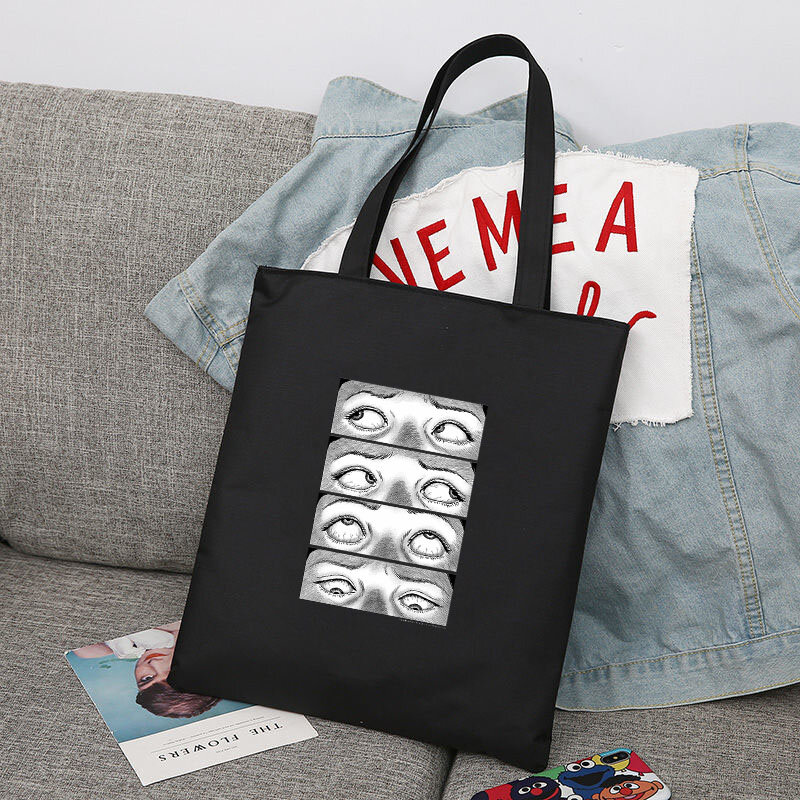 Junji Ito – sac de Shopping réutilisable pour femmes, fourre-tout en toile imprimé, sac écologique, sac à épaule