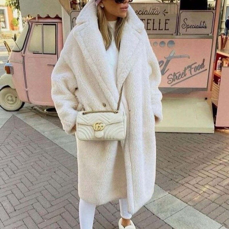 Wepbel-abrigo holgado de piel sintética para mujer, abrigo de longitud media, lana de cordero, manga larga, bolsillos, chaquetas de piel, prendas de vestir