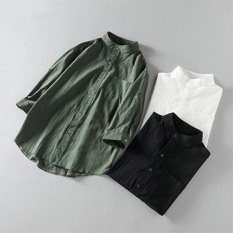 Top camicia a maniche corte Daily 1 pz cotone lino manica a cinque punte risvolto M-5XL colletto alla coreana uomo moda comoda maschile