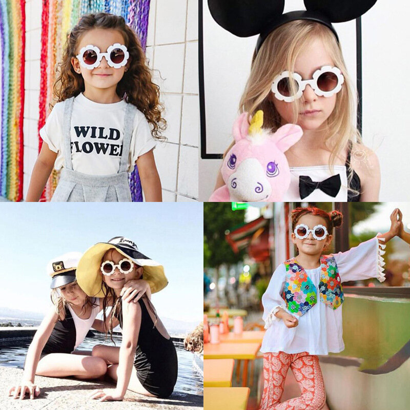 Gafas de sol a prueba de rayos ultravioleta para niños y niñas, anteojos de sol infantiles con diseño de flores, redondos, bonitos