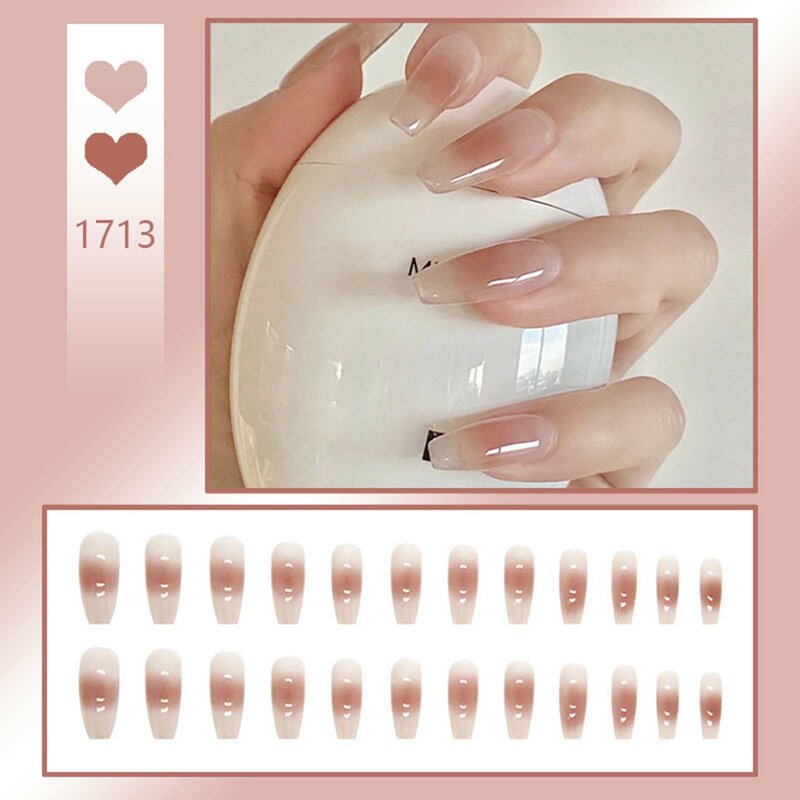 Long Square Finished Nail Tips Nude Full Cover Coffin Nails Glue on Nails for Salon Expert and Naive Women