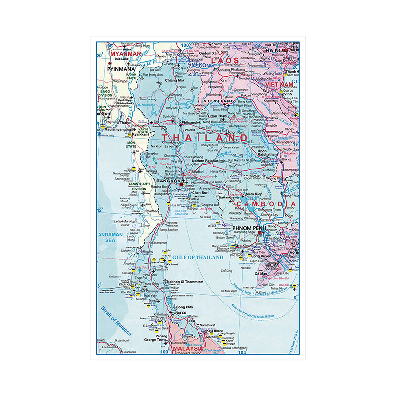 59*84cm Map of The Thailand Non-woven Canvas Painting Wall Art Print Small Size Poster Living Room Home Decor School Supplies