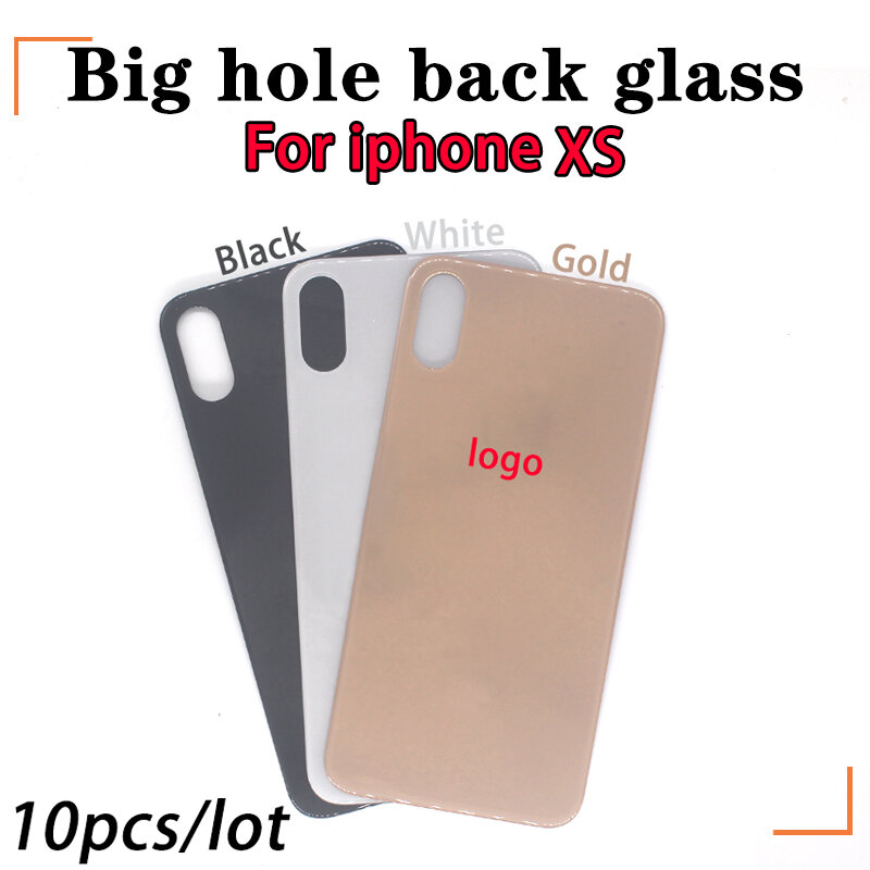 Vidro traseiro para iPhone, tampa da bateria com logotipo, casca traseira, vidro traseiro grande do furo, cor original, SE2, SE3, 8, 8Plus, XS, Max, XR, 10 Pcs/Lot