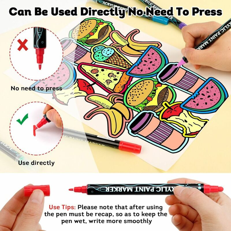 Painting Tools Dual Tip Markers Toot Head Fine Head Acrylic Paint Pens Student Stationery Soft Head DIY Crafts Making Art Pen
