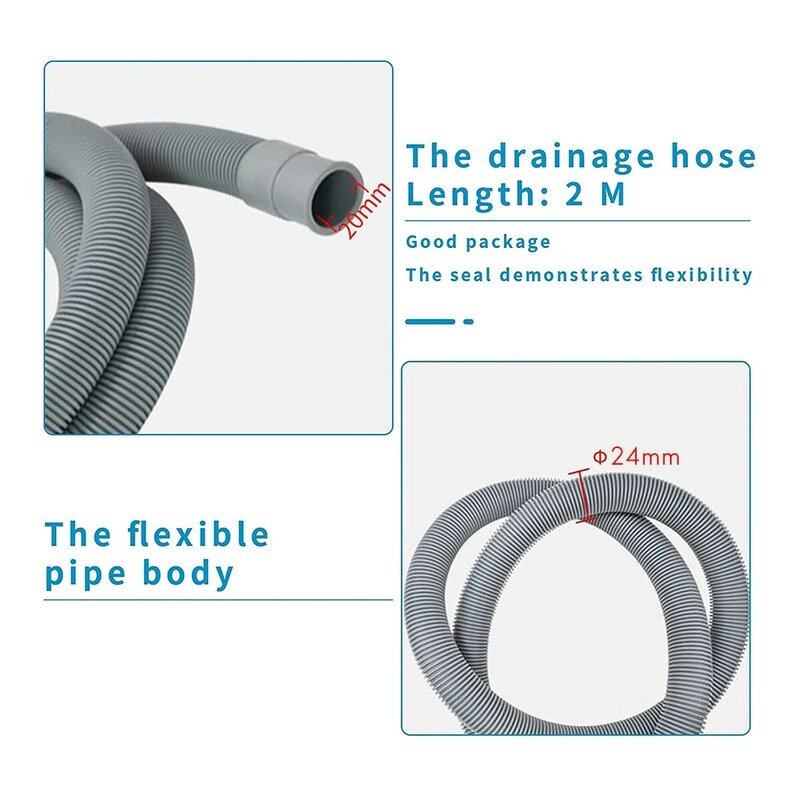 Set di estensioni del tubo di scarico tubo flessibile universale per lavatrice 2M, Include connettore del tubo flessibile della staffa e fascette stringitubo tubi di scarico
