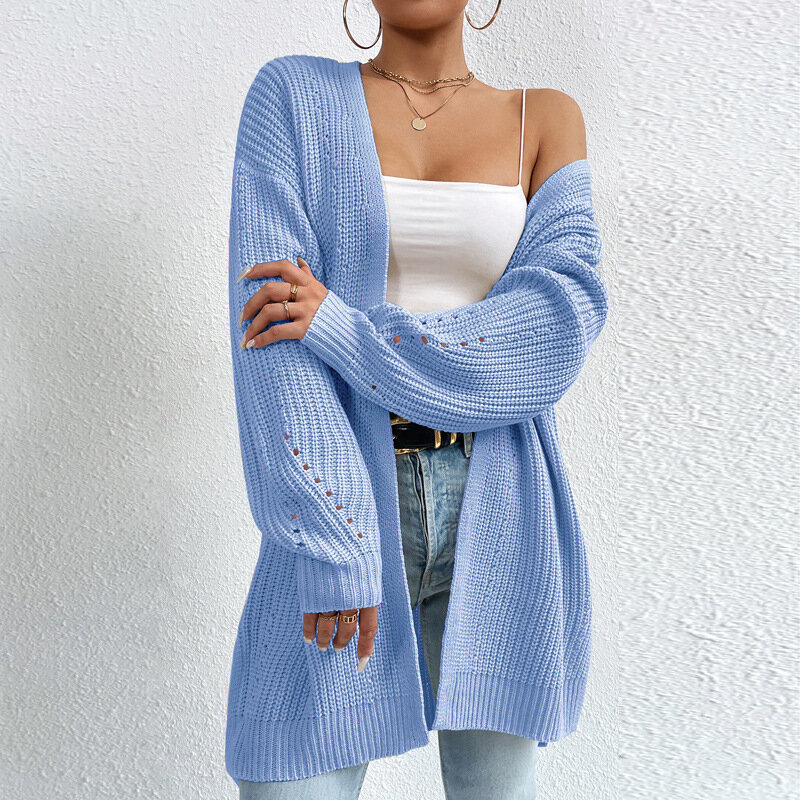 Womens Knitted Sweater Cardigan Outwear Drop Shoulder Open Front Cardigan Casual Coat