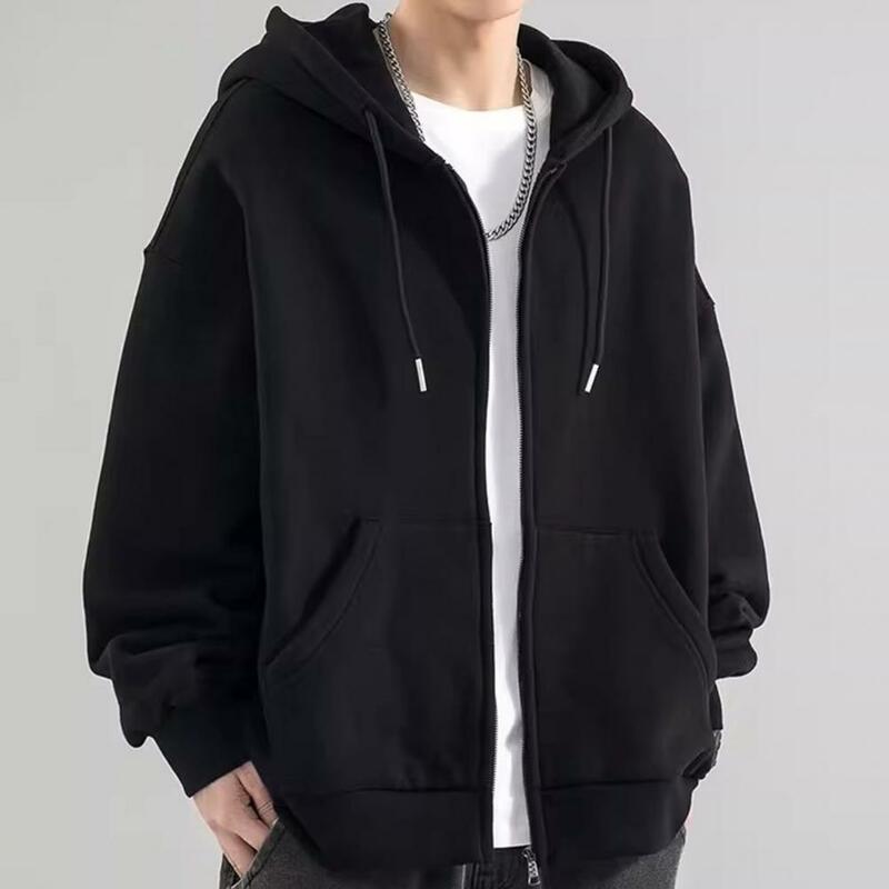 Drawstring Hoodie Men's Hooded Drawstring Winter Coat with Zipper Closure Pockets Thick Cardigan Jacket for Fall Winter Long