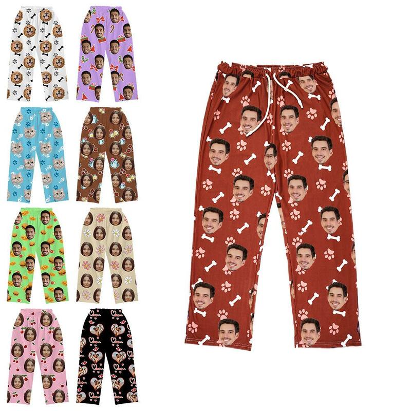 Pijama personalizado de manga larga con pantalones, ropa de dormir con cara, cálida, bonita foto personalizada, cómoda, otoño e invierno, A0G5