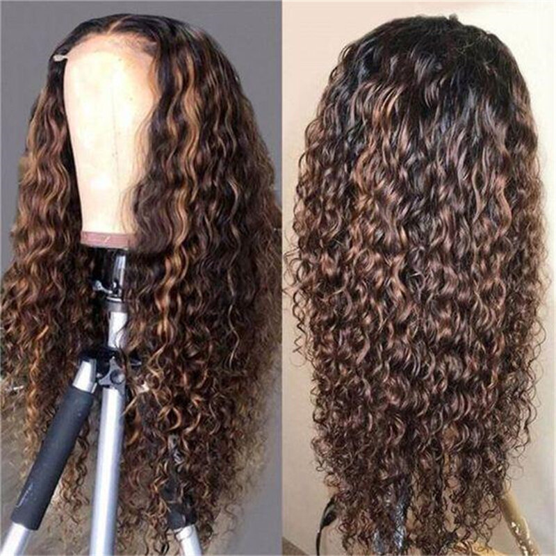Długie miękkie podświetlenie brązowe perwersyjne kręcone koronkowa peruka na przód o 180 gęstości dla czarnych kobiet bezklejowe włosy bezklejowe odporne na ciepło