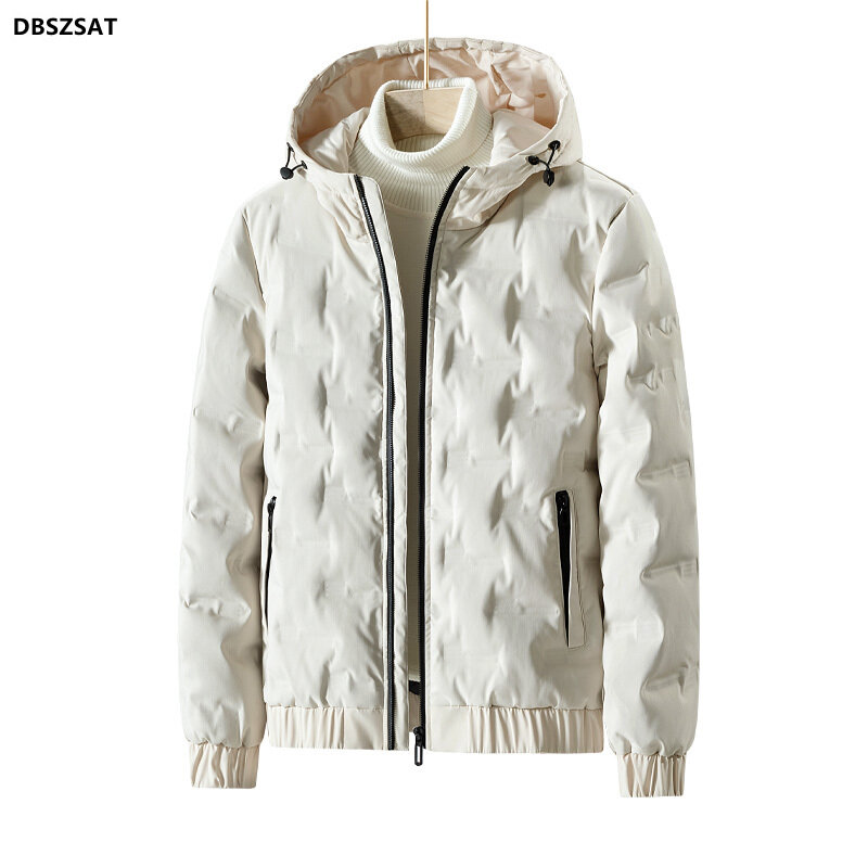 M-4xl męskie biała kurtka puchowa zimowe męskie płaszcze z kapturem w dłuższym stylu z kapturem w jednolitym kolorze, wiatroszczelne odzież wierzchnia Hy154