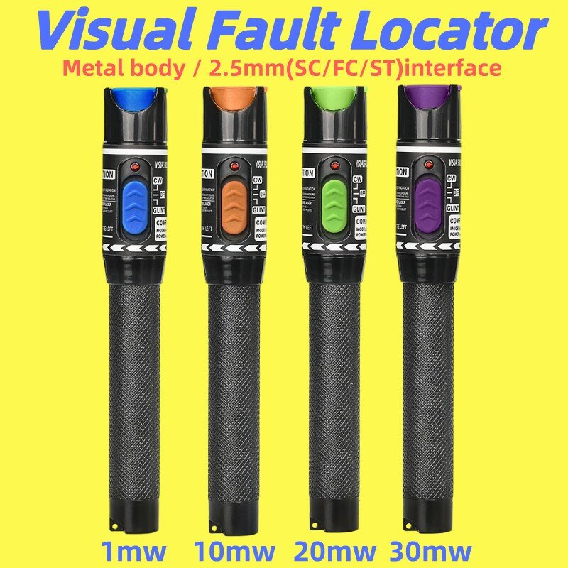 Visual Fault Locator Fiber Test Pen 1/10/20/30mw Fiber Optic Cable Tester SC/FC/ST 2.5mm Interface Optical Fiber VFL FTTH Tool