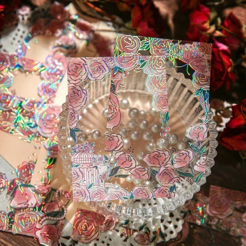 12 lembar stiker dasar kartu mawar sastra bunga bahan batas perlengkapan dekorasi paket hadiah buku tempel potong 95*65MM