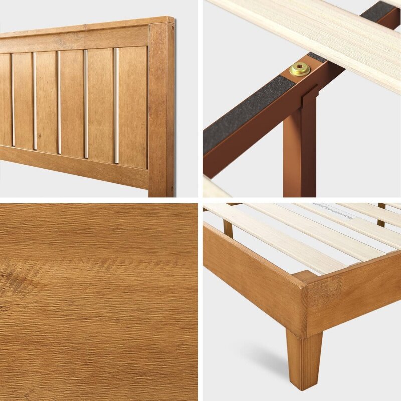 Zinus alexis-plataforma de madeira luxuosa, estrutura de cama com cabeceira/suporte de ripas de madeira/sem mola box, fácil montagem, pi rústico