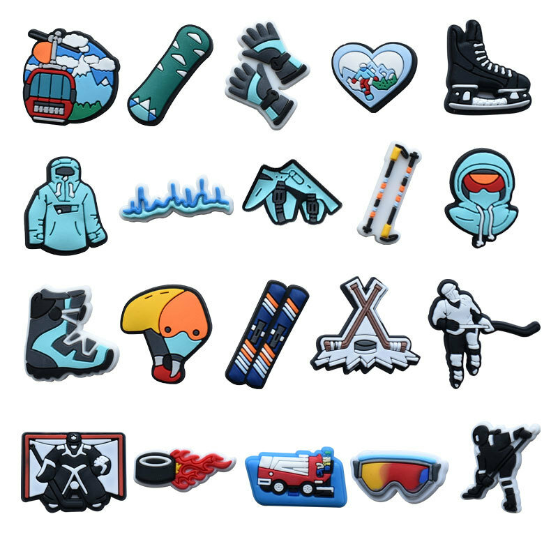 PVC sports characters Skiing ice hockey buckles shoe charms decorations for clog sandals pin key chain fans gift accessories
