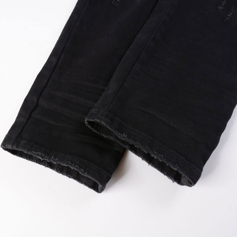 High Street Fashion celana Jeans pria elastis Retro ketat Split hitam abu-abu Jeans Pria Patch Panel desainer Hip Hop celana merek hombre