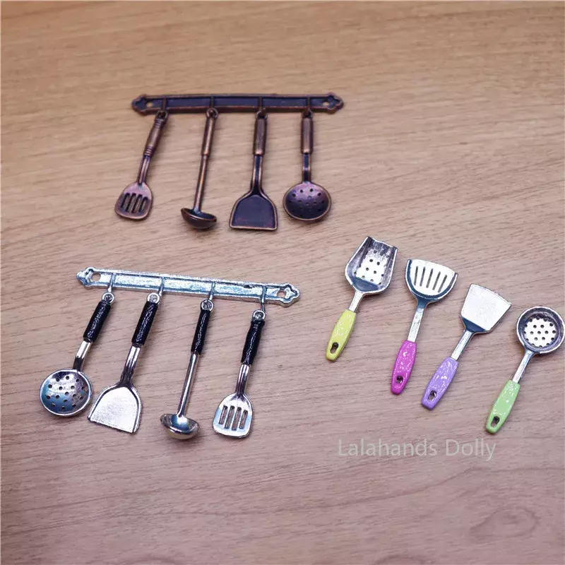 Mini juego de utensilios de cocina con cucharón y espátula, para casa de muñecas, Cocina, Restaurante, muebles, juguetes decorativos
