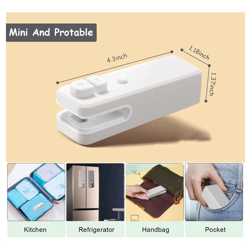 Mini Bag Sealer-2 In 1 Portable Rechargeable Handheld Vacuum Heat Sealers & Cutter For Plastic Bags Storage Snack Food