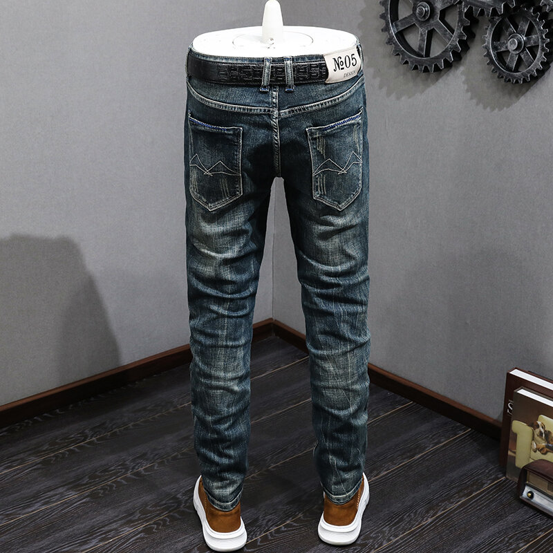 Amerykański Retro jeansy do Men2024High-End męskich Slim Fit, modnych, modnych, klasyczny w kształcie motocykla spodni