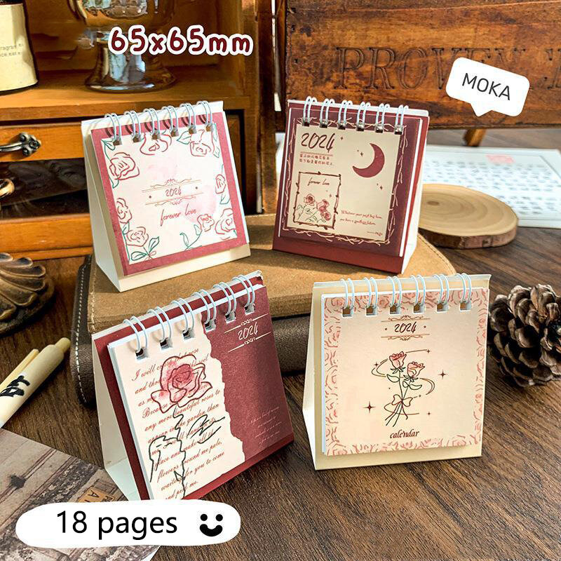 2024 Mini Girl Calendar Cute Cartoon Countdown Memo Schedule Portable Table Planner Desktop Decorations Office School Supplies