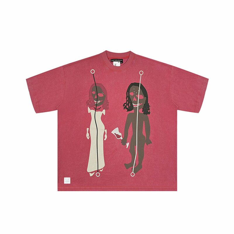 T-shirt de manga curta feminina, roupa de alta qualidade, estilo americano, original, solta, preto e vermelho