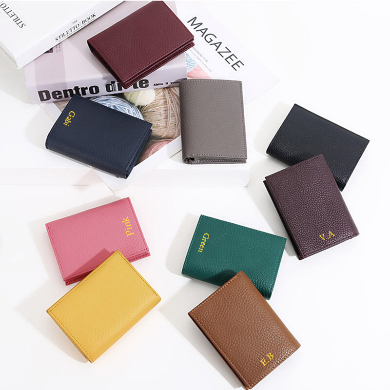 Tarjetero personalizado de cuero genuino para mujer, diseño de lujo, monedero diario, Mini billetera de negocios, moda informal