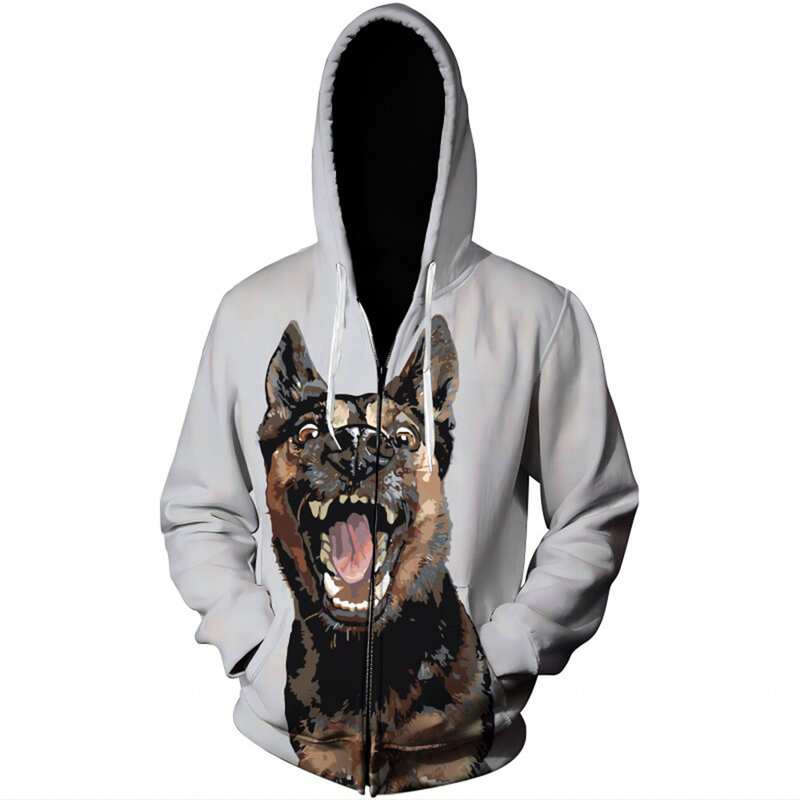 Sweat à capuche zippé imprimé chien 3D pour hommes, beau et minimaliste, pull décontracté, motif animal rétro, polyvalent, nouveau, 2023