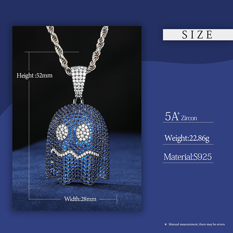 S925 srebrny wisiorek Cartoon charms łańcuchy dla mężczyzn kobiet mrożone cyrkonie wysokiej jakości osobowość luksusowy Hip Hop naszyjnik biżuteria