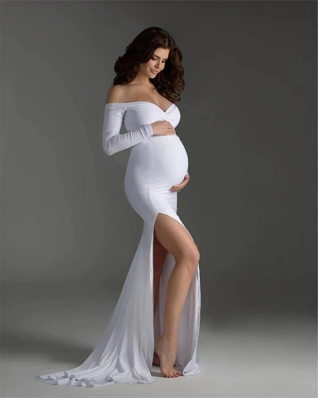 Sexy maternidade fotografia adereços vestidos longos algodão vestido elástico para gravidez mulheres roupas foto vestido acessórios