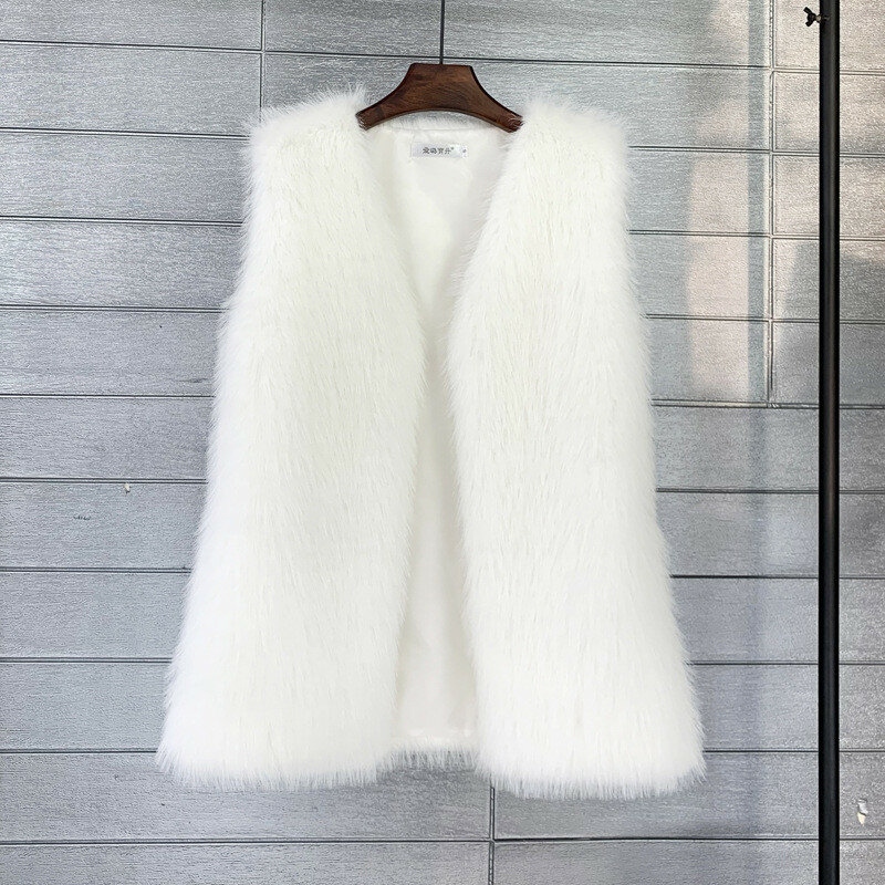 Chaleco de piel sintética de zorro para mujer, chaqueta informal cálida sin mangas, colorida, otoño e invierno, 467