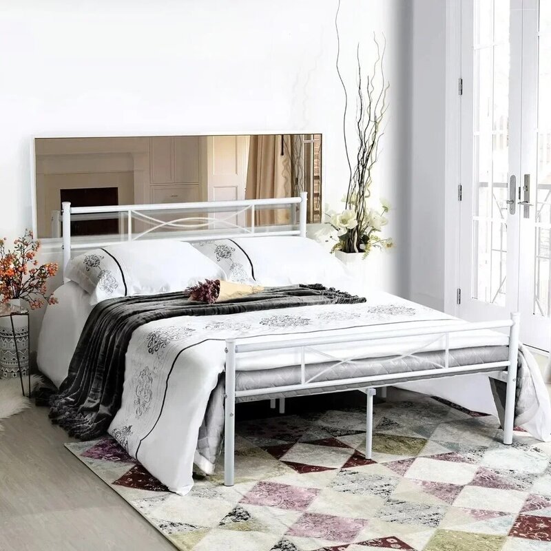 Marco de cama tamaño Queen, base de plataforma de colchón de dormitorio con cabecero, marcos de cama