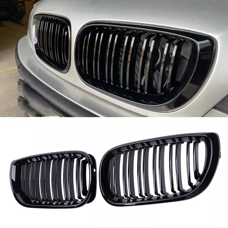 Car Front Kidney Grill Gloss Black Double Slat Hood Grille Racing Grills for BMW 3 Series E46 4 Door 2002-2005 Car Replacement
