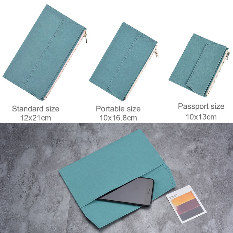 Tasca con cerniera in tessuto di tela tasca rilegata in pelle accessorio per pianificatore di Notebook normale borsa per la conservazione del passaporto cartella di File di cancelleria
